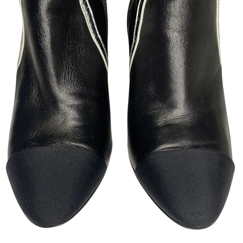 Chanel Interlocking C Black Leather and Grosgrain Ankle Booties EU 37.5 US 6.5-7